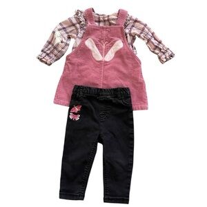 First Impressions Pink Corduroy Butterfly Dress with Black Pants 3 Piece Set 12M
